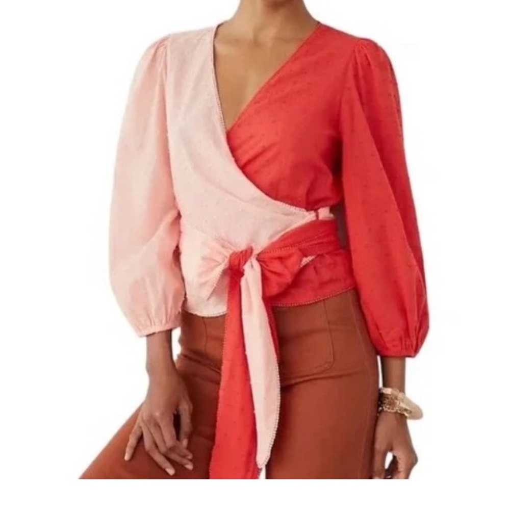 Farm Rio Red and Pink Wrap Top